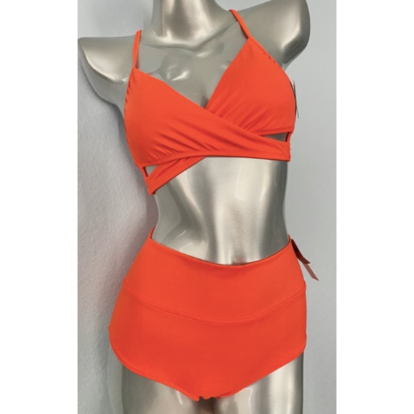 PINK Victoria's Secret Other - PINK Victorias Secret Swim Suit Set Orange Wrap Top & High Waist Bikini Bottom S